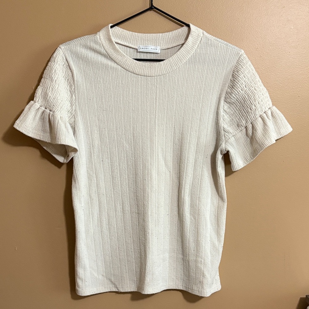 Emory Park White Ruffle Sleeve Tee
